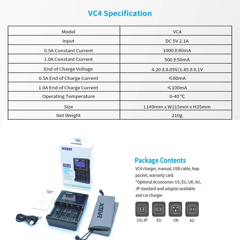 XTAR VC4 ͸ , LCD ÷ ,  Ƭ ̿ ͸, 10400-32650 21700,  18650, 1.2V, AAA, AA